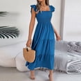 thumbnail image 6 of Riforla 2024 Summer Solid Color Waist Square Neck A Line Long Skirt with Hems Peephole Dresses for Women Blue XL, 6 of 9