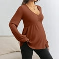 thumbnail image 4 of Eltusu Women Maternity Long Sleeve Tops, V-Neck Solid Color Pullover Comfort Pregnancy Clothes Brown Size L, 4 of 6