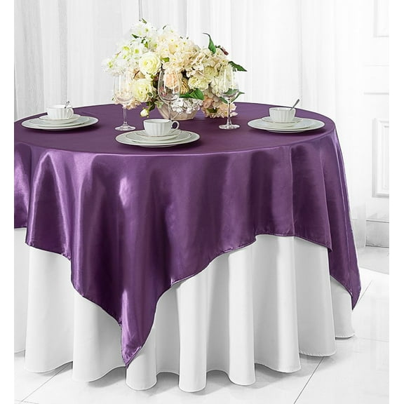 Wedding Linens Inc. (2 pcs) 54 inch Satin Square Table Overlay Topper - Wisteria