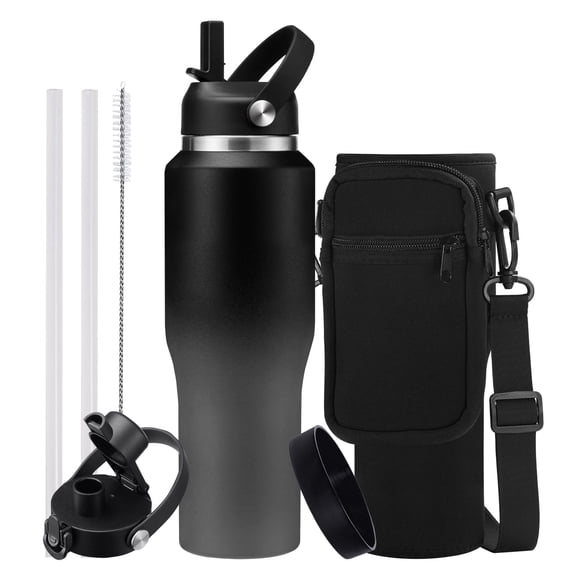 Insulated Water-Bottle 32 oz Tumbler with Straw - Keep Cold 48h & Hot 24h Slim Metal Insulated Tumbler Coffee Mug Fits in The Car Bike Stroller Cup Holder