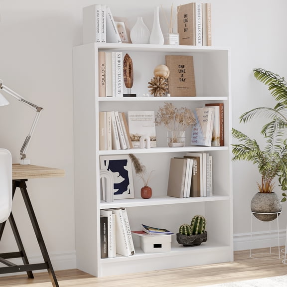 Dtwnek 4 Shelf 48 Inches Tall Wood Bookshelf Bookcase for Living Room, Office, White