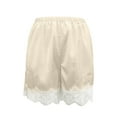 thumbnail image 4 of UJNDER Women's Fashion Casual Shorts Lace Trim Design High Waist Wide Leg Autumn Soft Stretch Pants Beige_#2 L, 4 of 5