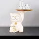 thumbnail image 5 of Bandeja de almacenamiento de escritorio con estatua de gato de resina, soporte multifuncional para guardar llaves Blanco, 5 of 6