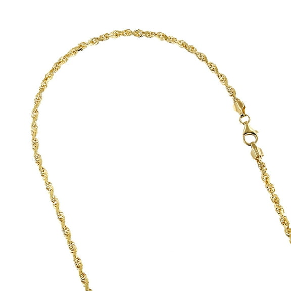 Solid 14K Yellow Gold 3.5mm Wide Rope Chain Diamond Cut Necklace with Lobster Clasp 24 long
