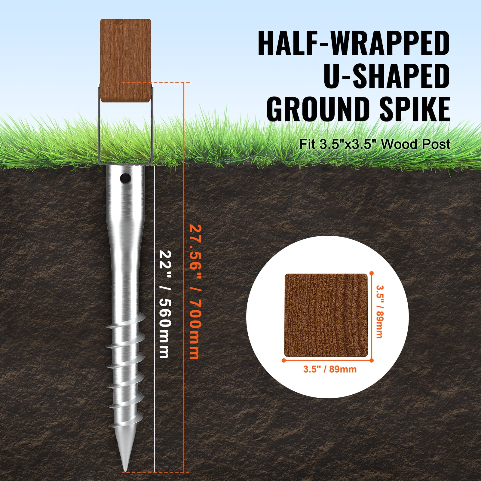 KFFKFF 1 Pack 3.94 x 2.76 x 27.56 in No Dig Ground Anchor DIY Screw in Post Stake