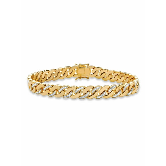 PalmBeach Jewelry Men's Diamond Accent Pave-Style Two-Tone Curb-Link Bracelet Yellow Gold-Plated 8.5" (9mm)