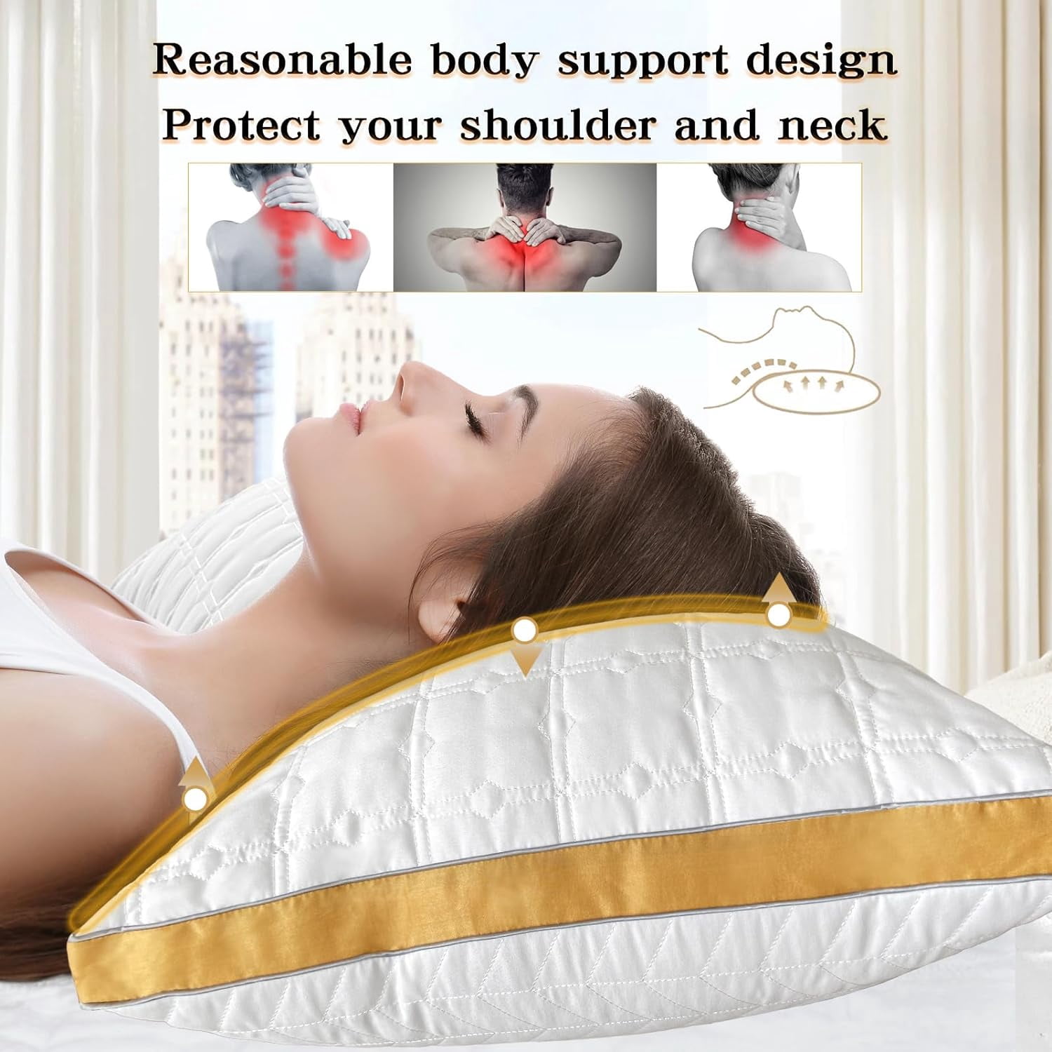 Pillows Standard Size Set of 2, Hotel Quality Gusseted Bed Pillows for Side, Back, Stomach Sleepers, Soft Supportive Gusseted Standard Pillows for Sleeping, Down Alternative Filling