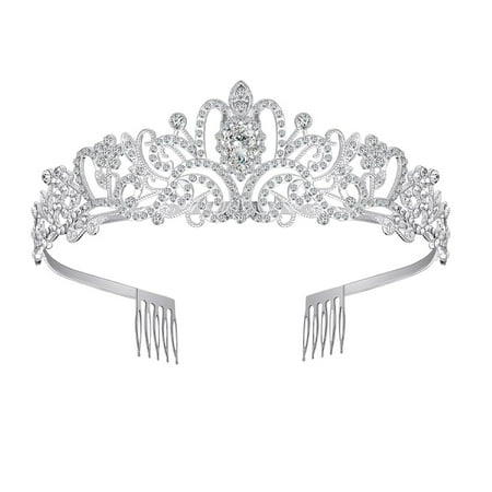Tiaras Crowns for Women, Silver Crystal Tiara Crown Headband Princess Elegant Crown with combs for Women Bridal Wedding Prom Birthday Party, Halloween Christmas Costume, Silver
