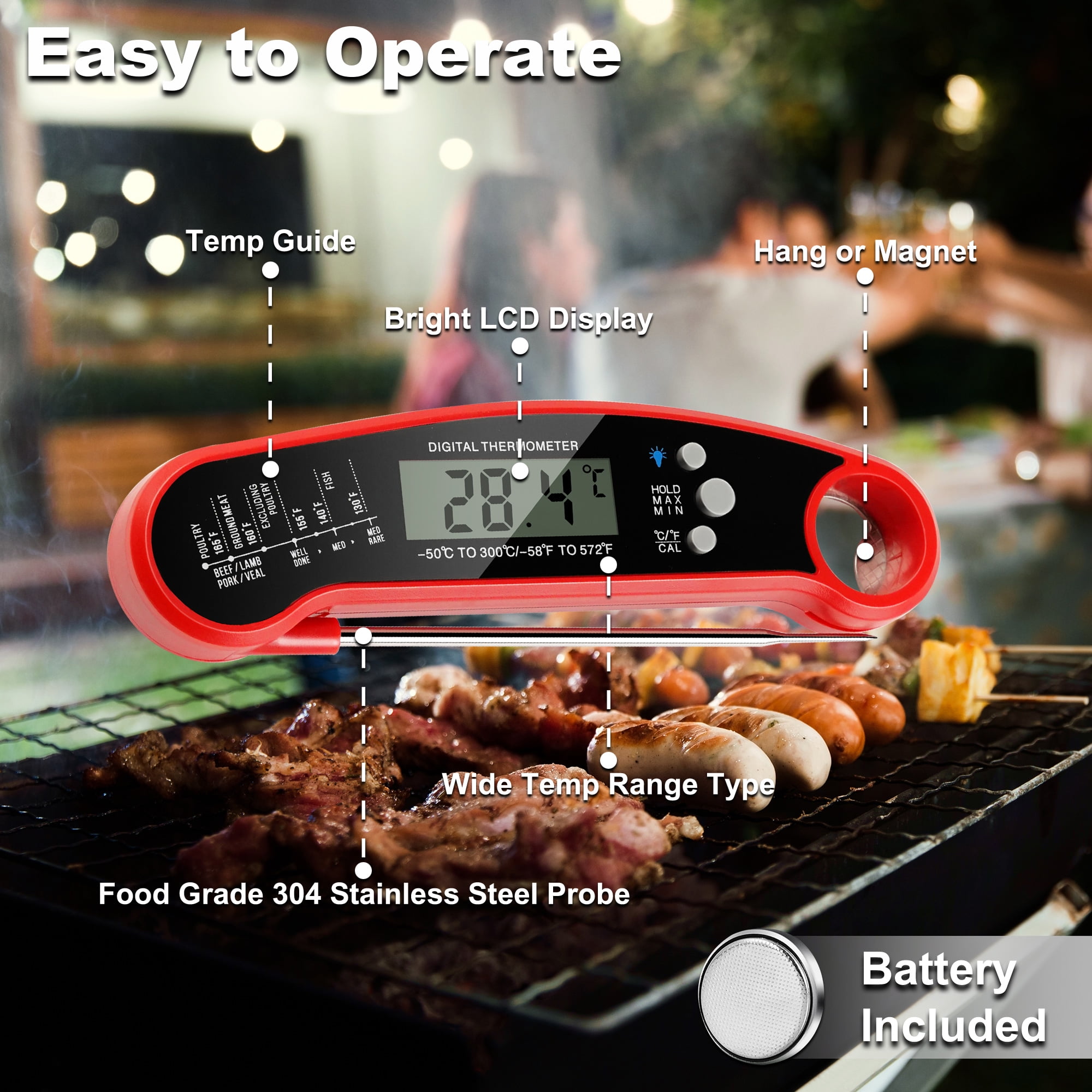AGCAN Digital Meat Thermometer Instant Read Food Thermometers for BBQ Grilling Cooking