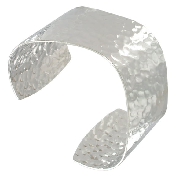 Silver Tone Hammered Wide Cuff Bracelet