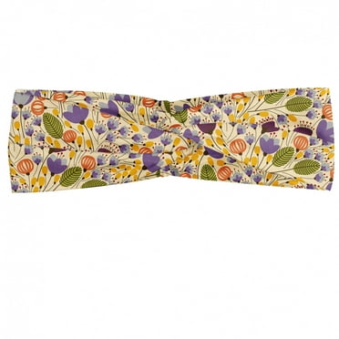 Colorful Headband, Romantic Arrangement with Different Flowers in Retro Doodle Style Soulful Nature, Elastic and Soft Women's Bandana for Sports and Everyday Use, Grey Red Coconut, by Ambesonne
