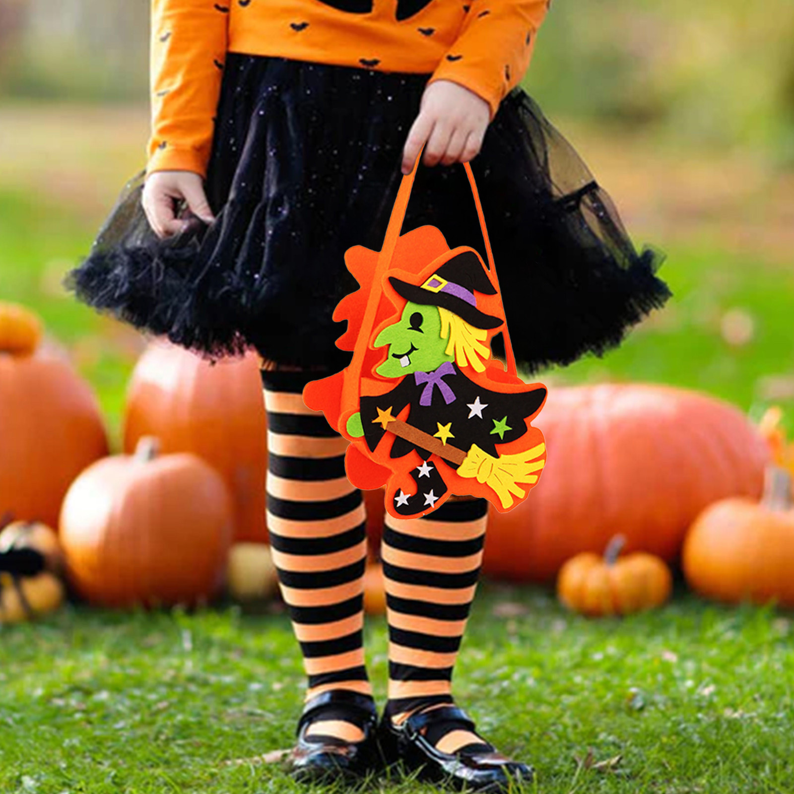 Panier Citrouille Halloween - Porte-bonbons Orange 18 Cm, Pour Trick Or Treat, Décoration Fête - 7