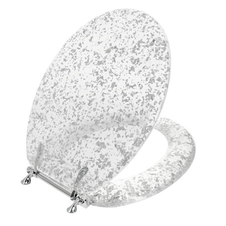 Ginsey Elongated Resin Decorative Toilet Seat with Chrome Hinges, Silver Foil