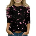thumbnail image 2 of Drmagiyhm Girl's 3/4 Sleeve Shirts Size 10-12 Cute Crewneck Shirt Floral Print T Shirts Casual Trendy Girls Fall Winter Tees 11-12 Years Black, 2 of 5