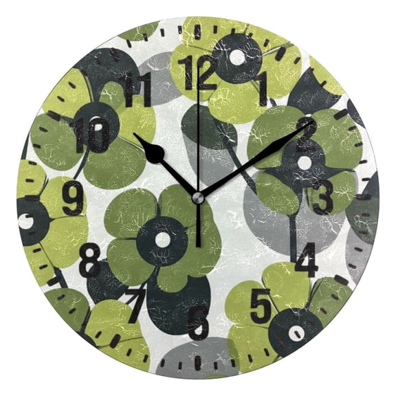 Yayeee 10" Wall Clock Battery Operated Quartz Round Silent Non-Ticking Home Decor, Gray Floral