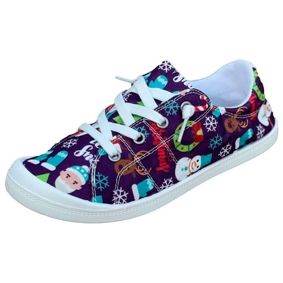 Odeerbi Christmas Canvas Sneakers For Women Comfortable 2025 Casual Shoes Lightweight Canvas Cloth Shoes Purple