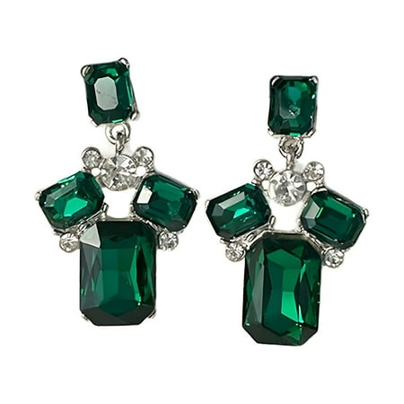 DESIGNICE 2026 New Bow Dangle Earrings Green Rhinestone Geometric Stud Earrings Women'S Retro Green Square Earrings Light Earrings High Sense Earrings for Mother Girlfriend Wife'S Choice