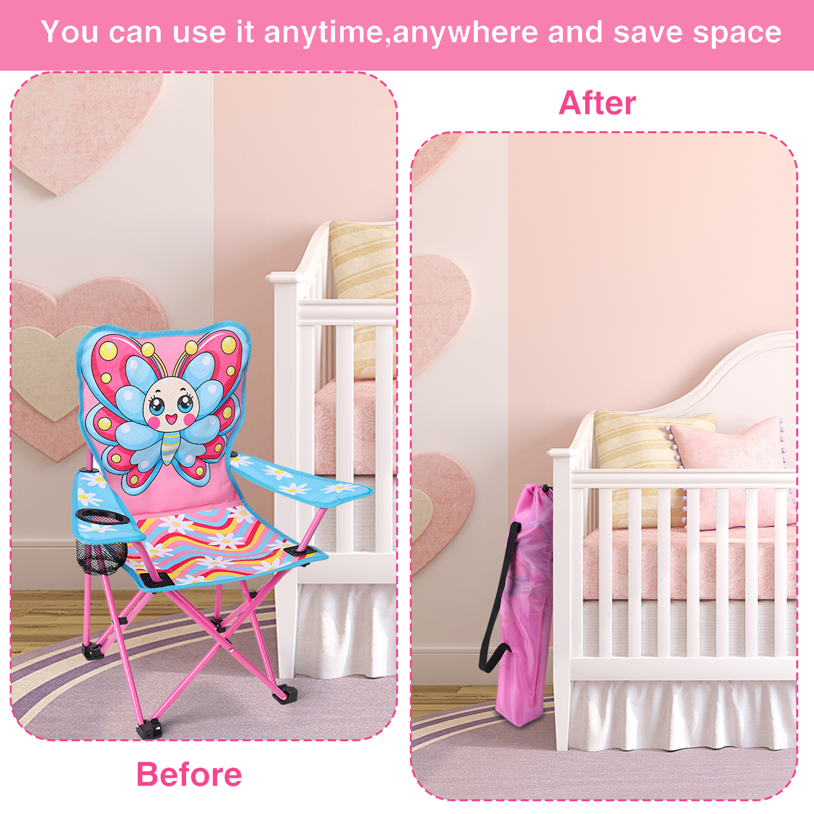 Hengguang Kids Camping Chair with Cup Holder, Butterfly photo 6