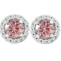 Pompeii 1/2 Ct Halo Pink Diamond Lab Grown Diamond Studs White Gold Screw Back Earrings