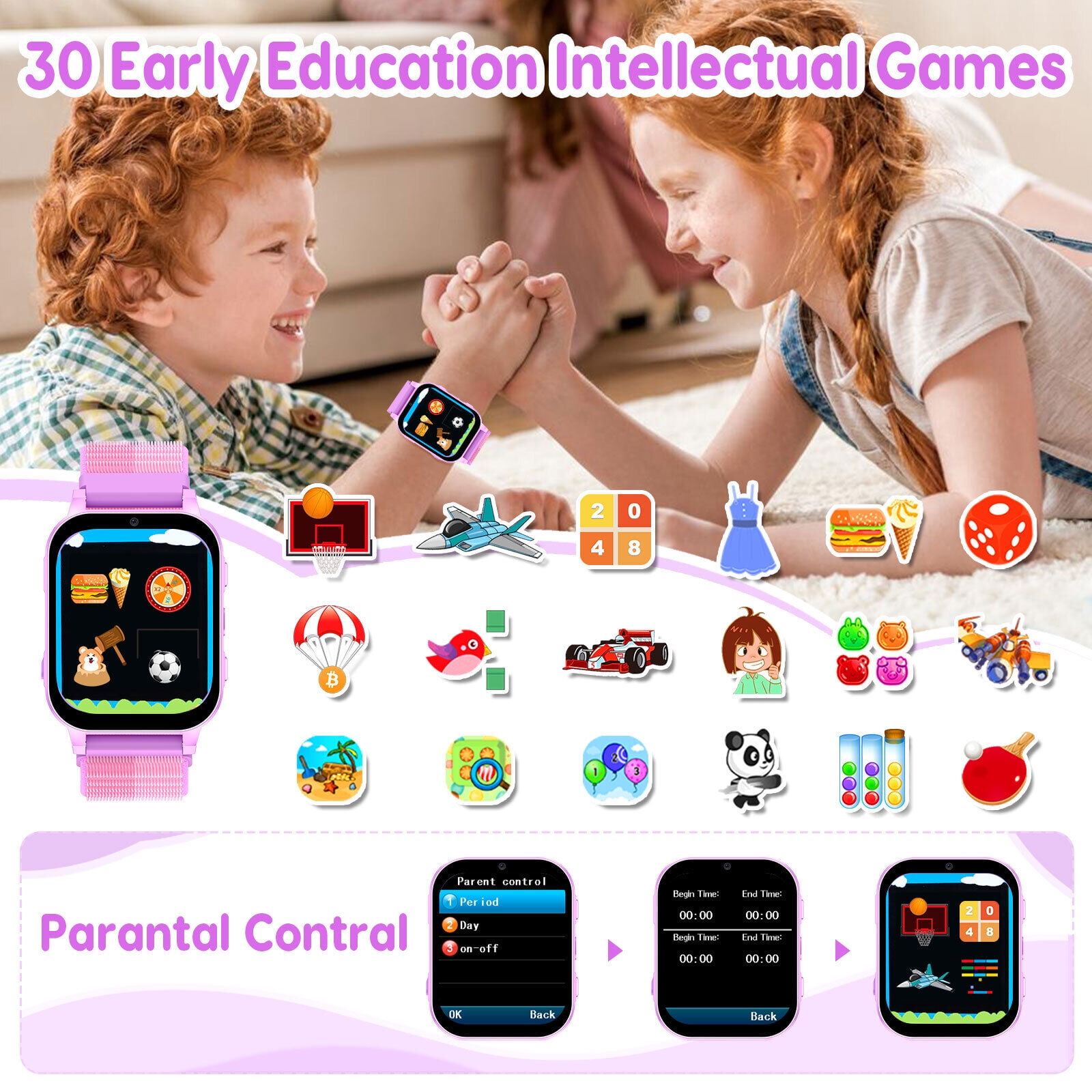 TOPCHANCES Kids Smart Watch for Boys Girls, Touch Screen Smartwatch with 30 Games, 140 Learning Cards, Storytelling, Camera, Video, Music Player, Pedometer (Purple)