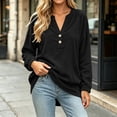 thumbnail image 5 of Long Sleeve Cotton Shirts Tops Women Fashion V Neck Button Solid Color Long Sleeve Pullover Top Black Xl, 5 of 6