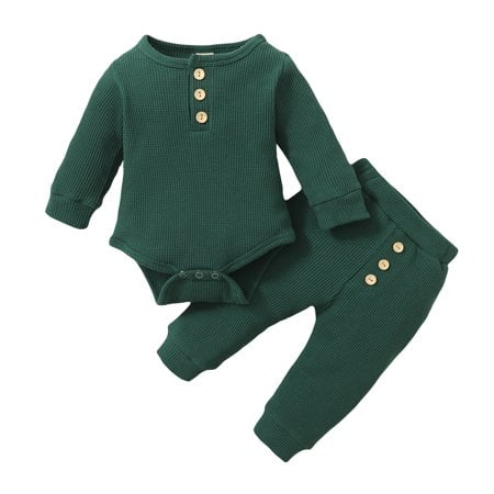 

Toddler Kids Boys Girls Ribbed Plaid Long Sleeve Bodysuits Long Pants 2pcs Set