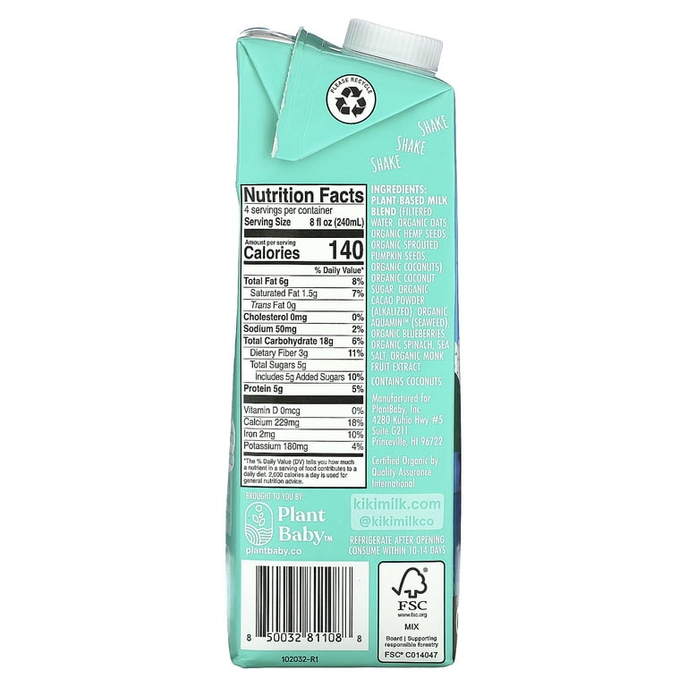 Kiki Milk Organic Plant-Based Chocolate Milk, 32 fl oz, USDA