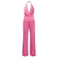 thumbnail image 4 of GILIGEGE Sleeveless Jumpsuit Wrapped V Neck Elegant for Womens Halter Dressy Casual Wide Leg Pant 2025 One Piece Romper Outfits Women's Sleeveless Deep V Halter Neck Backless Waist Jumpsuit Pink Xxl, 4 of 6