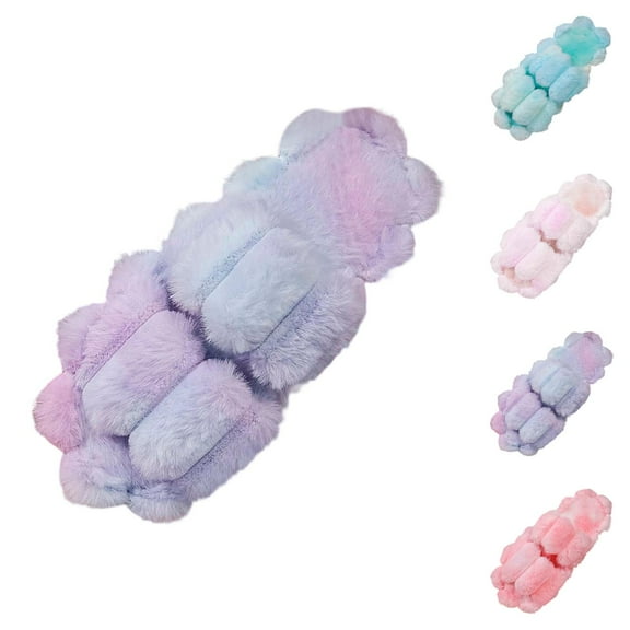 Womens Cozy Slippers Fuzzy Plush Warm Bedroom Slides New Double Bar Slippers Home Gradient Candy Color Indoor Ladies Slippers