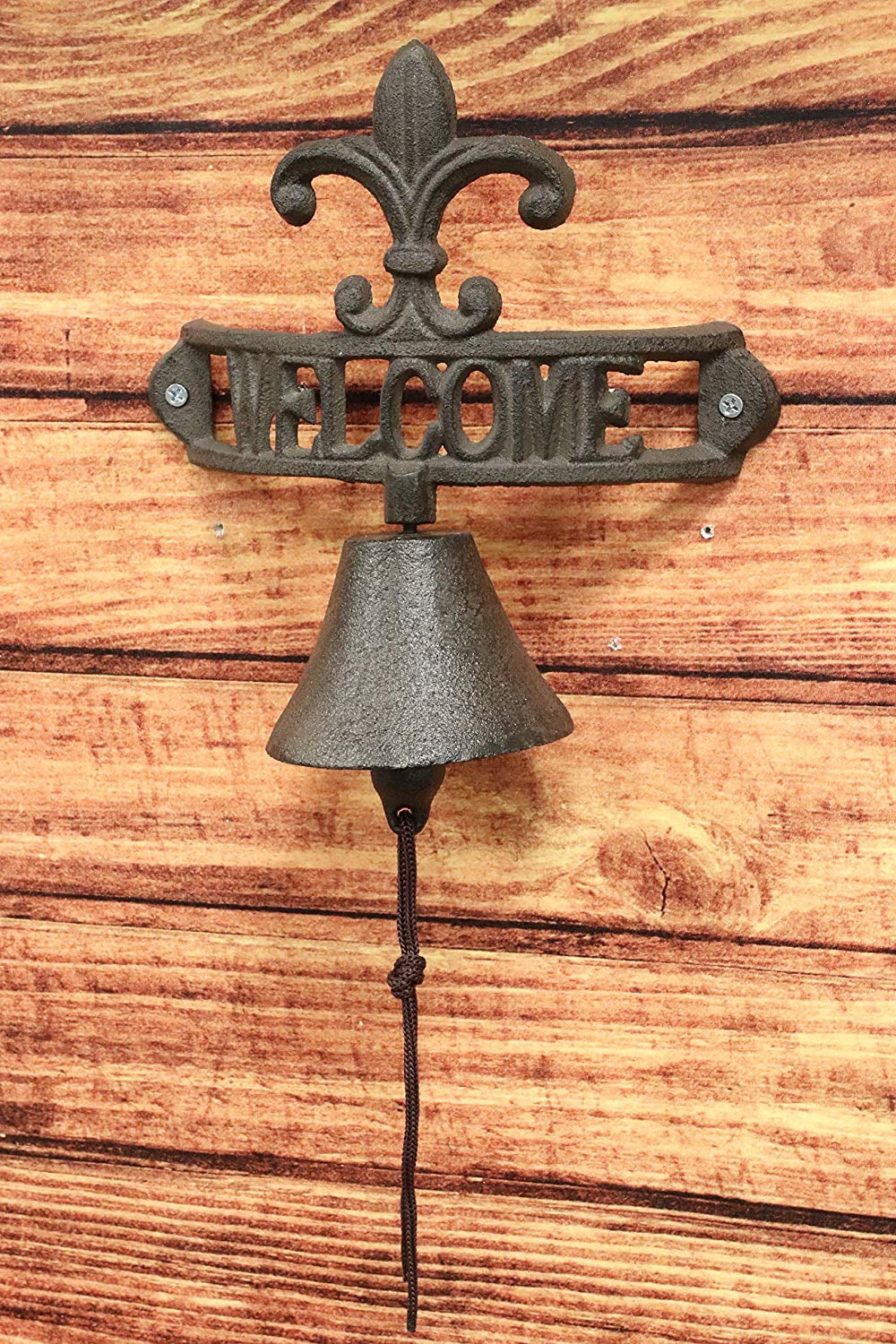 Cast Iron Rustic French Fleur De Lis Crown Welcome Sign Door Wall Yard Bell