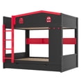thumbnail image 5 of Harper & Bright Designs Queen over Queen Bunk Bed with Trundle and Shelves, Solid Wood Bunk Beds with Stairs and Hooks, Black+Red, 5 of 9