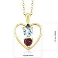 thumbnail image 2 of 18K Yellow Gold Plated Silver Sky Blue Aquamarine Red Garnet and Blue Created Sapphire Pendant Necklace for Women (0.75 Cttw, Gemstone March Birthstone, Heart 5MM and 4MM, with 18 inch Silver Chain), 2 of 3