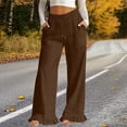 thumbnail image 7 of Cotton Linen Pants for Women High Waist Drawstring Ruffle Hem Wide Leg Pants Casual Vacation Trousers with Pockets, 7 of 7
