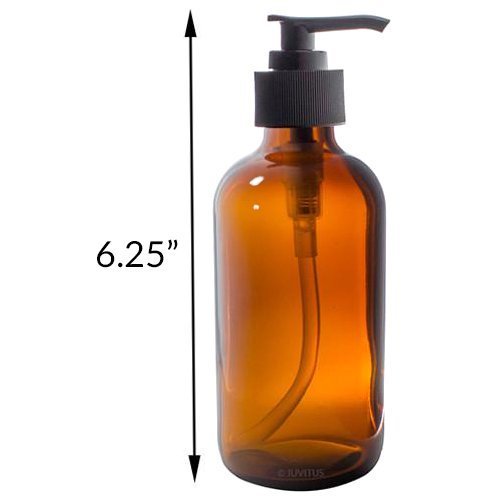 Bouteille de Lotion Noire en Verre Épais Rond Ambre Boston 8 oz + Étiquette (Lot de 2)