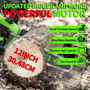 TASHHAR 12 Inch Cordless Electric Chainsaw 2 Battery with 1/2'' Electric Impact Wrench Cordless Brushless Gun
