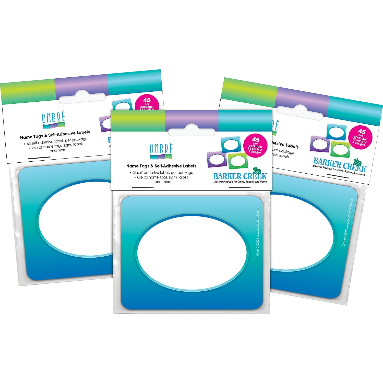 Barker Creek Name Badges & Self-Adhesive Labels, Ombré, Multi-Design 3.5" x 2.75", 135 per Set (4367)