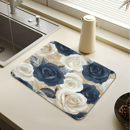 

Wobogo Luxurious Floral Dish Drying Mats Diatomaceous Earth Super Absorbent Non-slip Rubber Sole 23.6×19.7in