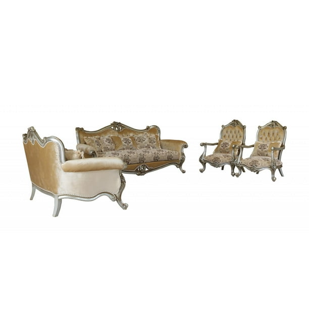 Luxury Antique Silver Wood Trim Valeria Sofa Set 4 European Furniture Classic Walmart Com Walmart Com