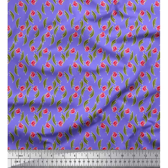 Soimoi Japan Crepe Satin Fabric Leaves & Floral Clip Art Print Sewing Fabric Yard 42 Inch Wide