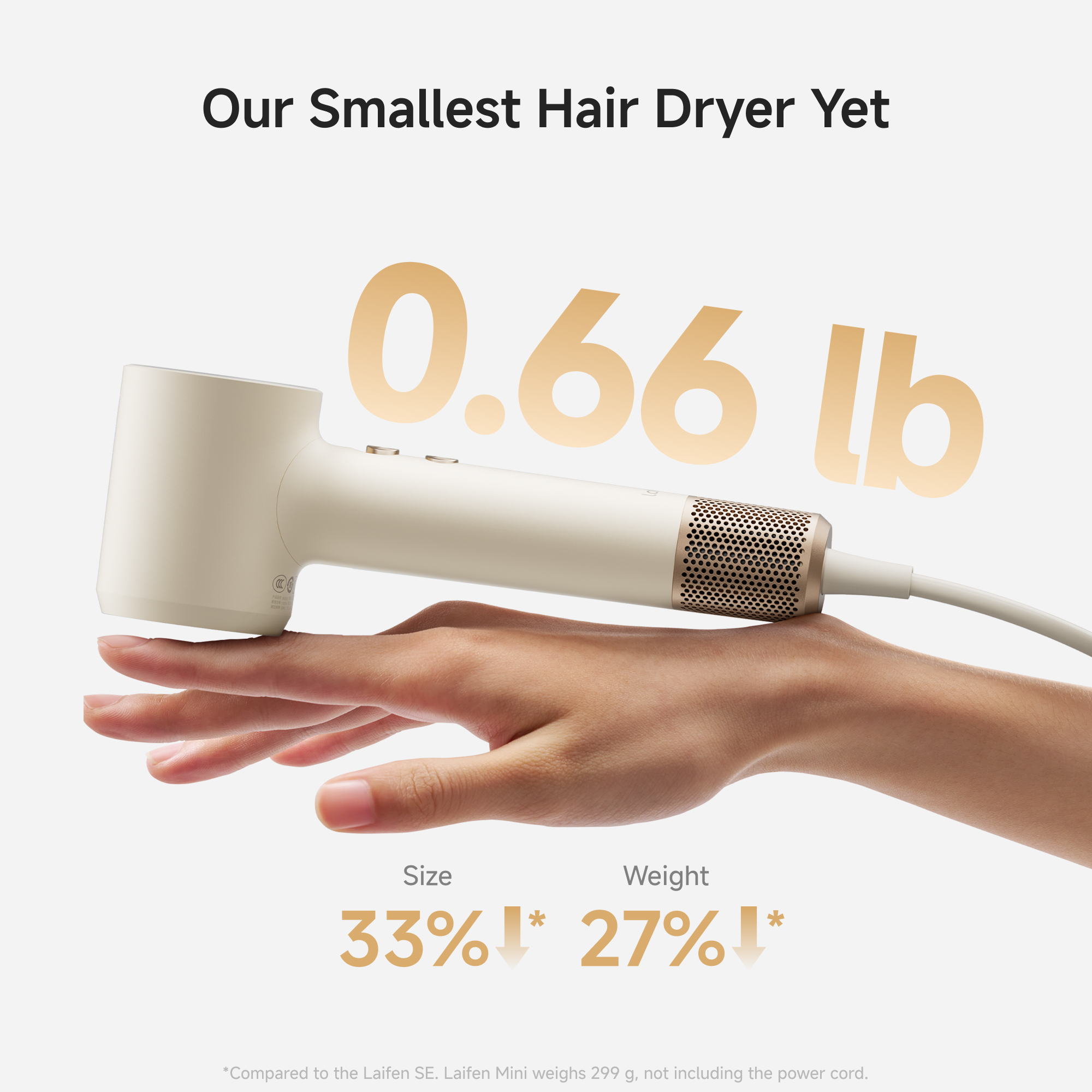 Laifen Mini High-Speed Hair Dryer, 110,000 RPM Ionic Blow Dryer, Child Mode-Seashell White