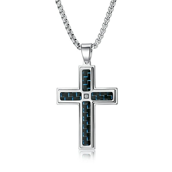 Metaljc Stainless Steel Cross Necklace for Men, Religious Fashion Jewelry Gifts 24 In