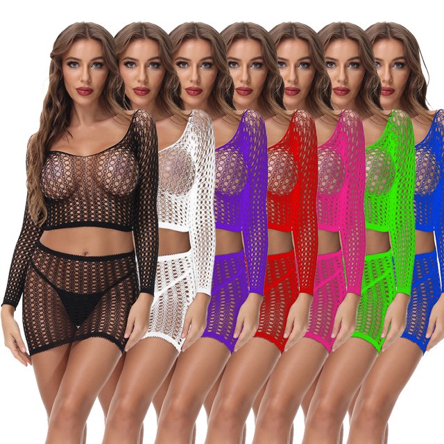 Medias divertidas de tela de malla, falda envolvente de cadera de una pieza, lencería sexy y cómoda