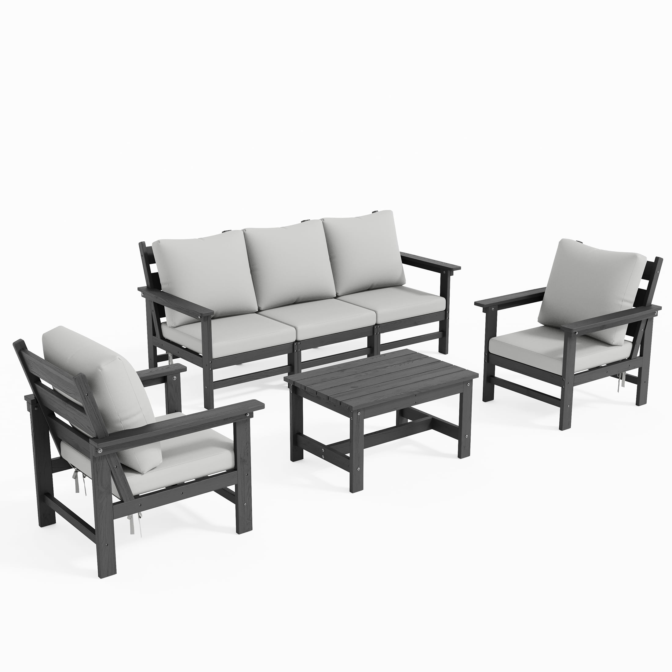 UDPATIO HDPE Patio Conversation Set, 6-Piece Sectional Outdoor Furniture Set, All-Weather Outdoor Couch Set for Deck, Lawn, Grey Frame with Grey Cushion