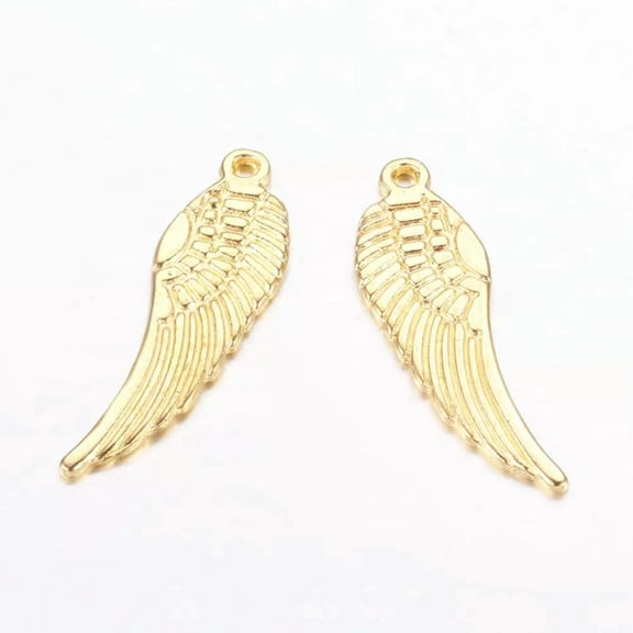 U8MO 2 Large Angel Wing Pendants Shiny Gold Tone Wing Charms 2 Sided 50mm