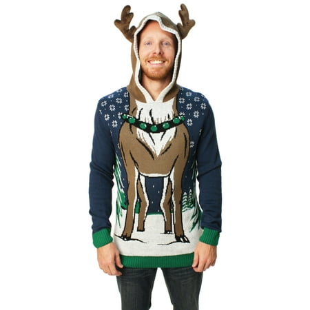Ugly Christmas Sweater Men's Hooded Reindeer