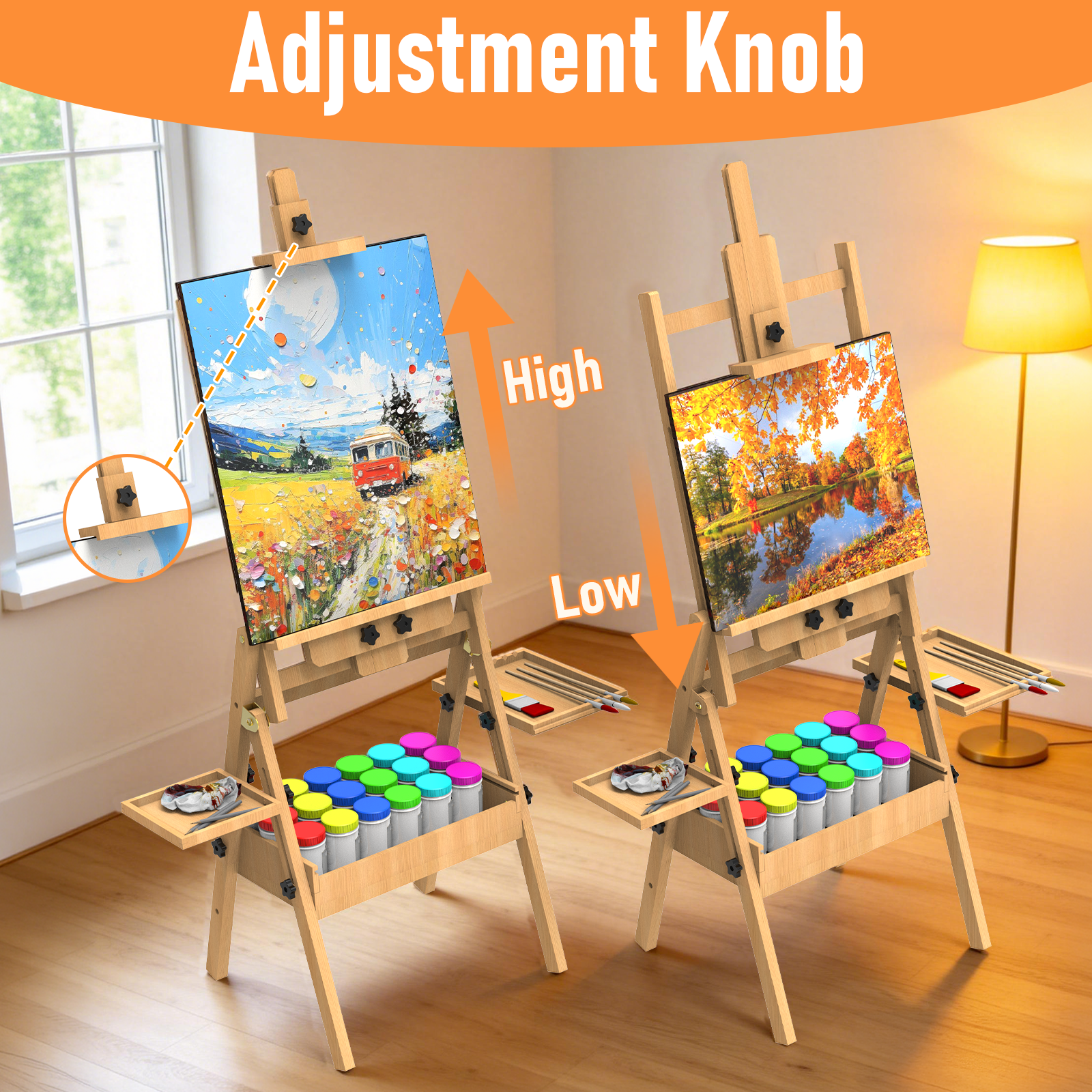 Yacona Easel for Painting, Large Beech Wood Art Easel for Adults, Painting Stand with Storage Box and Palette, Holder up to 48''