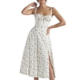 thumbnail image 1 of Vestido maxi para mujer, vestido dividido sin espalda con estampado de verano, tela suave, correa de hombro ajustable, M, 1 of 7