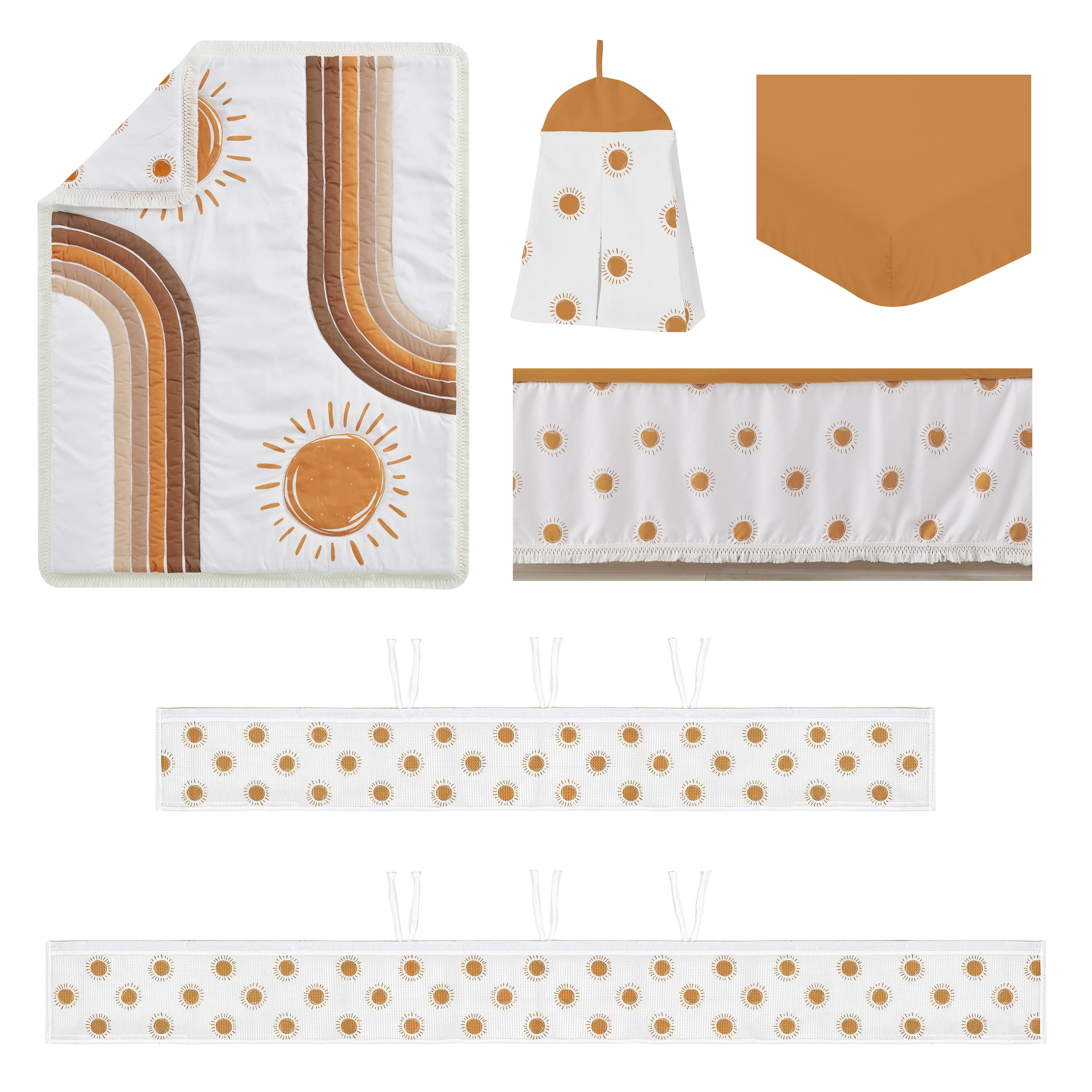Sweet Jojo Designs Boho Sun Orange White Beige Crib Bedding + BreathableBaby Breathable Mesh Liner Pad
