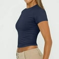 thumbnail image 6 of LISTHA Crop Tops for Women Trendy Short Sleeve Workout Tight Crew Neck Shirt Basic Summer Y2k Tees Navy L, 6 of 7
