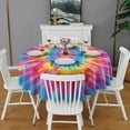 thumbnail image 2 of Colorful Tie Dye Mandala Pattern Round Tablecloth 60"x60",Wrinkle Wipeable Table Cloth for Kitchen Dining Room Picnic Patio Party, 2 of 6